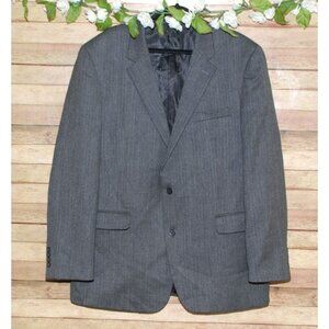 Andrew Fezza Men's Charcoal Gray Wool Herringbone Jacket Blazer Size 48L MINT